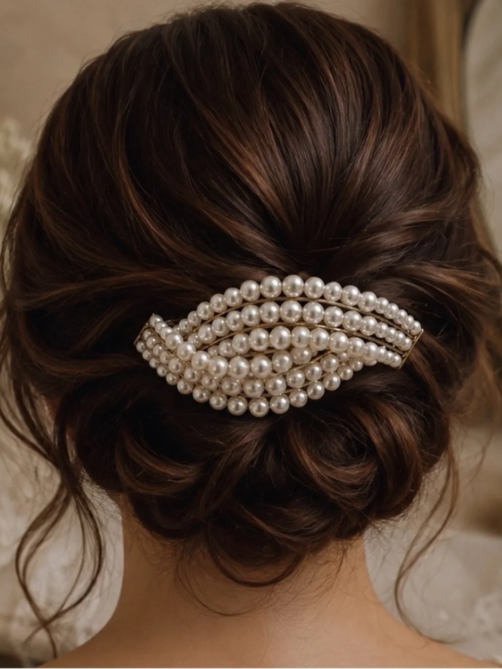 Classic Vintage Pearl Wave Wedding Day Hair Clip - Ivory Faux Pearl Accent